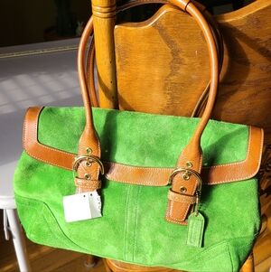 Coach Green and Brown Suede Satchel
